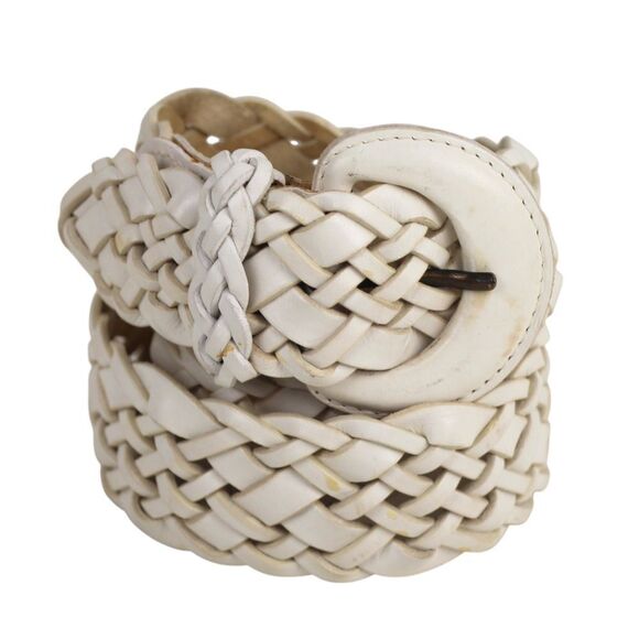 Turkey BRAIDED WHITE GENUINE LEATHER 1 3/4"Wd DRESS CASUAL BELT Size M (F78 - Picture 2 of 11